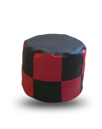 Bean Footrest Puffy Round Red & Black Checks